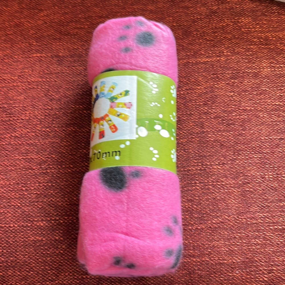 Pet blanket. Pink with black paw prints, New